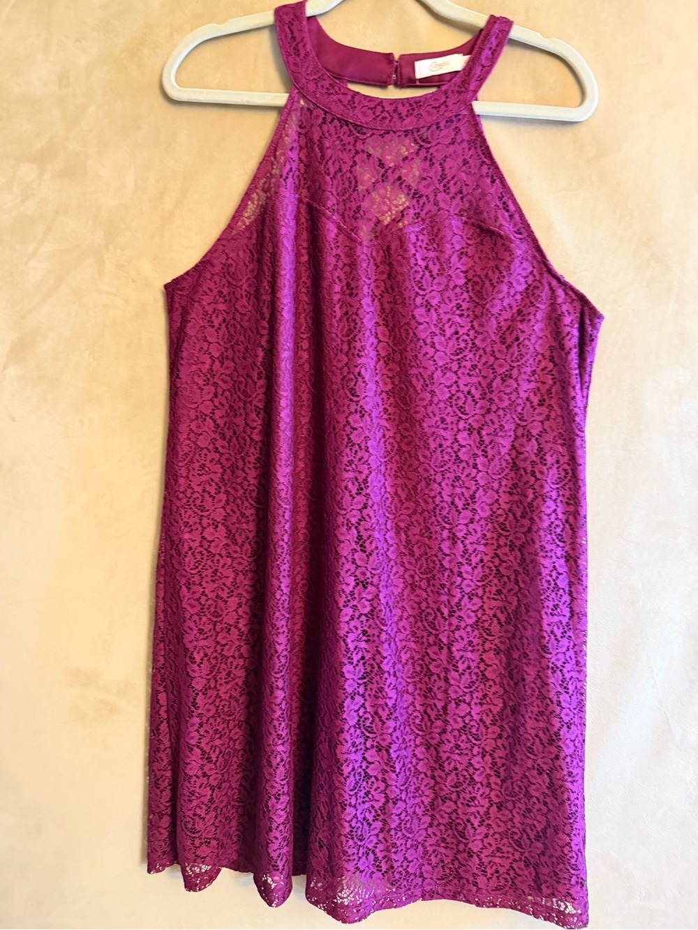 Candie's Fuchsia Lace High-Neck Midi Dress